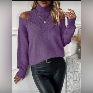Women's Purple Off-Shoulder Sweater